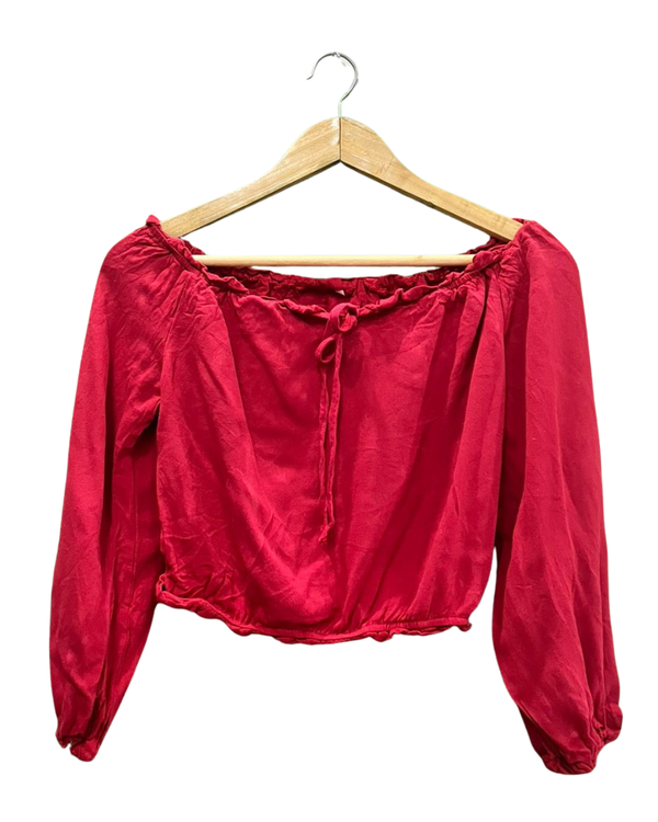 Red Off-the-Shoulder Tie-Front Crop Top