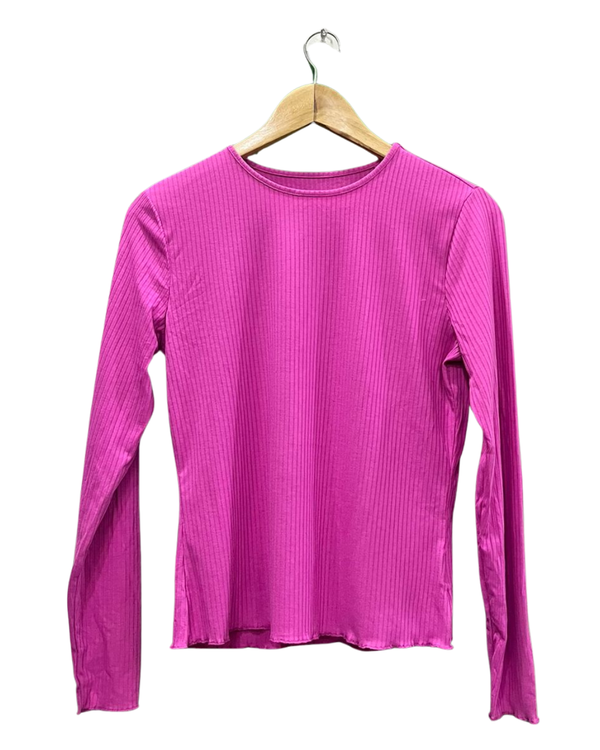Pink Ribbed Long-Sleeve Top