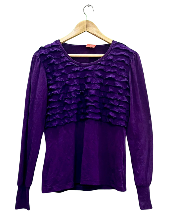 Purple Ruffle Panel Long-Sleeve Top