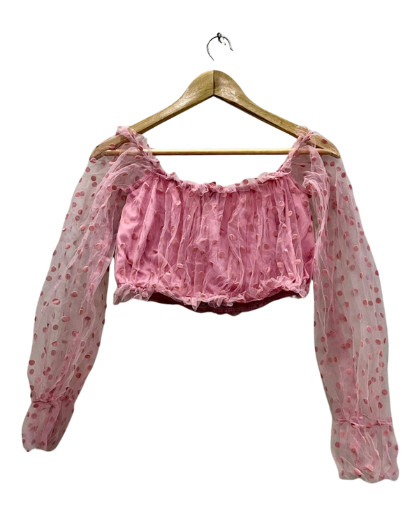 Shein Pink Polka Dot Off-the-Shoulder Crop Top