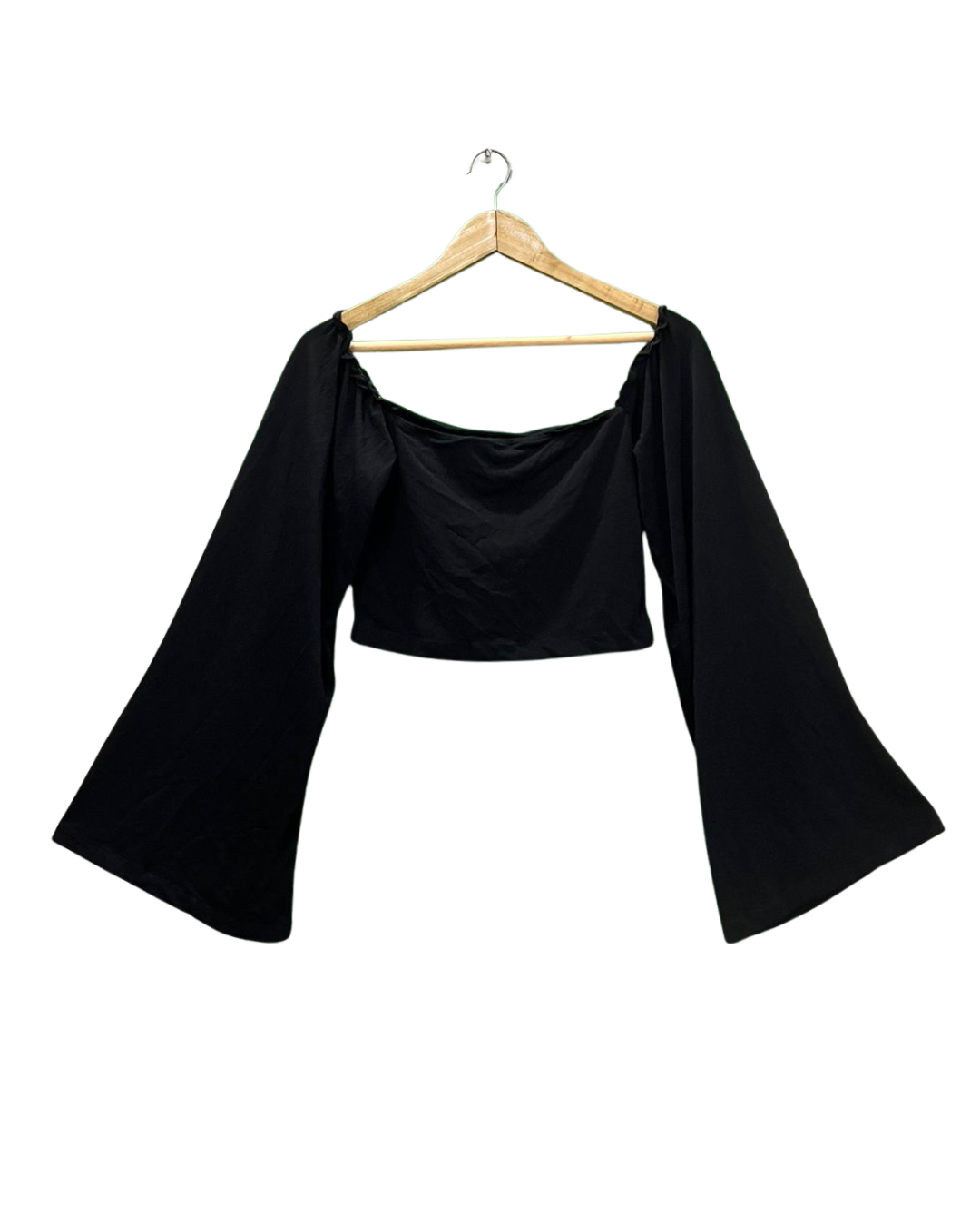 Black Bell Sleeve Crop Top