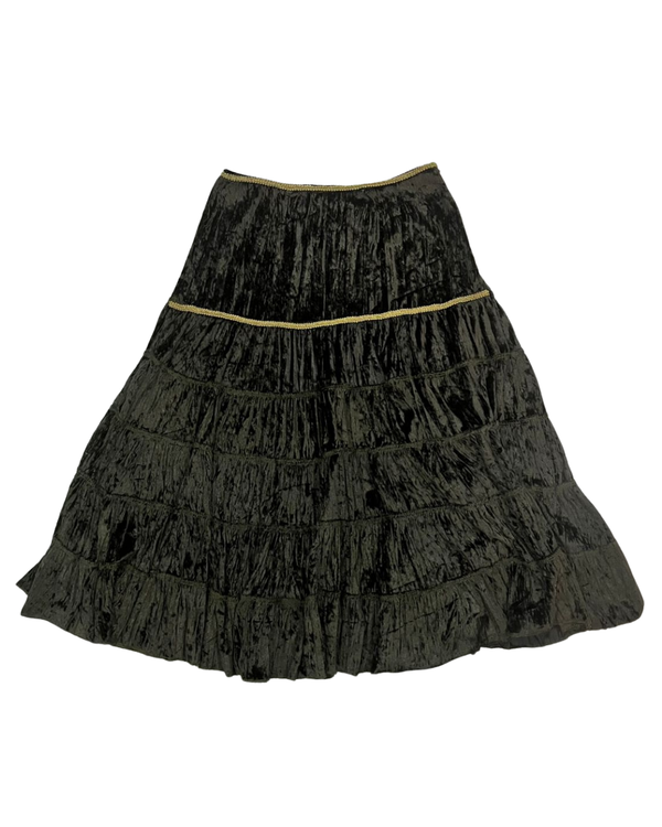 Crushed Velvet Long Tiered Skirt