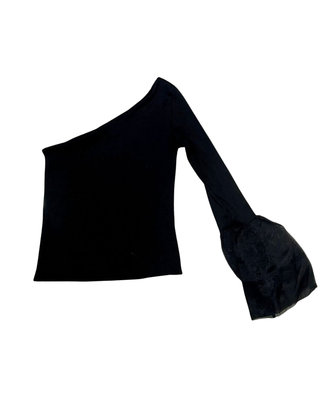 Zara Black One-Shoulder Bell-Sleeve Top