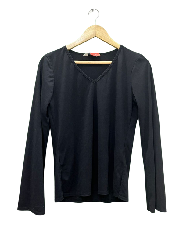 Black V-Neck Long Sleeve Top