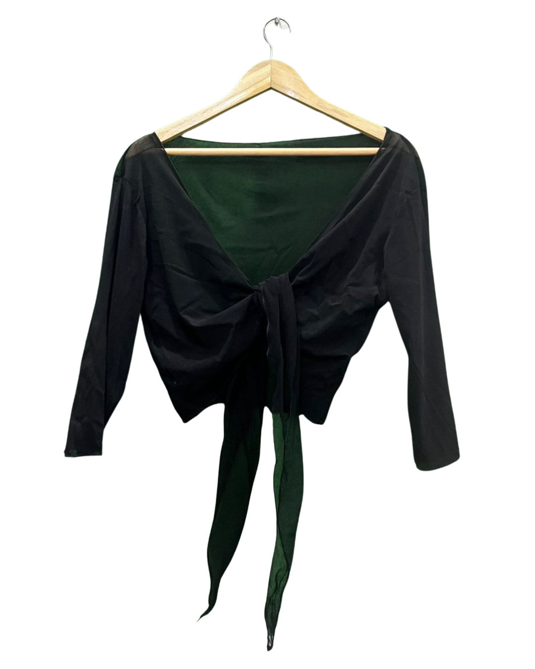 Mesh Black Tie-Front Crop Top