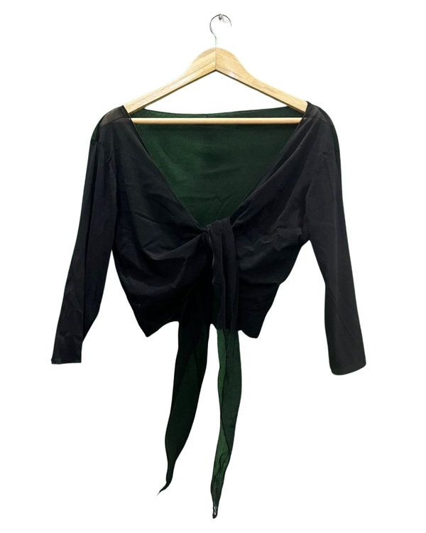 Mesh Black Tie-Front Crop Top