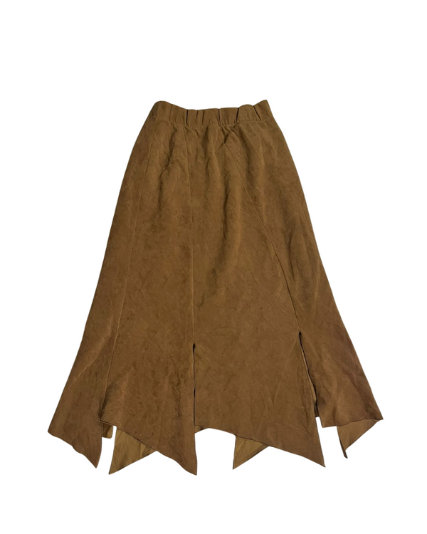 BROWN SUEDE ASYMMETRICAL HEM SKIRT