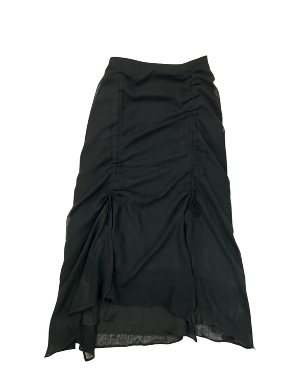 BLACK SHIRRING RIBBON LONG SKIRT