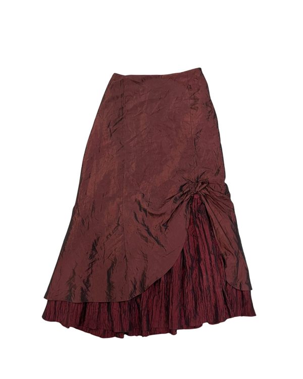 RED WRINKLED SHIRRING RIBBON LONG SKIRT