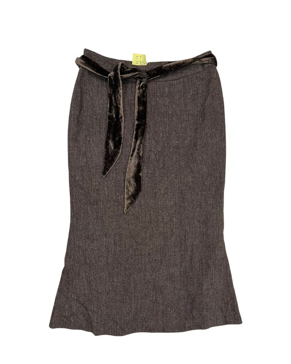 H&M BROWN WOOL SKIRT WITH RIBBON BELT