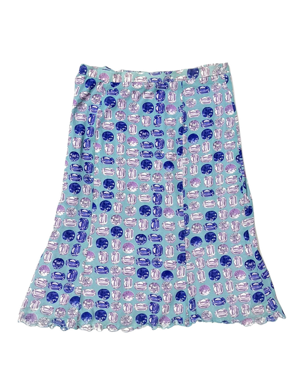 BLUE AND PURPLE DIAMOND PRINT SKIRT