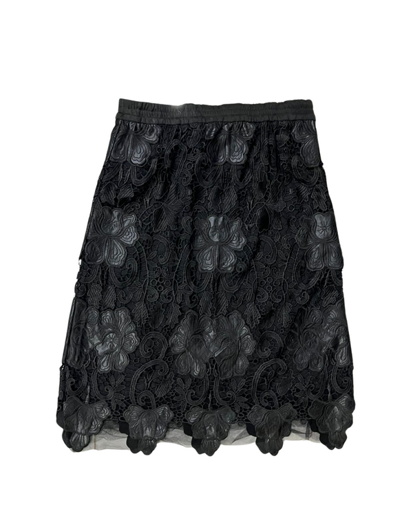 ZARA BLACK SKIRT FAUX LEATHER EMBROIDERED SKIRT