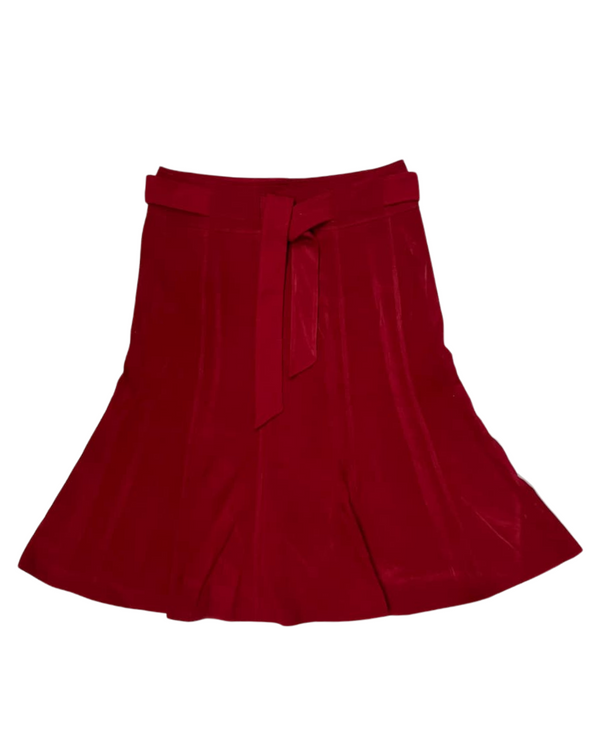 RED PLEATED SKIRT WITH BELT