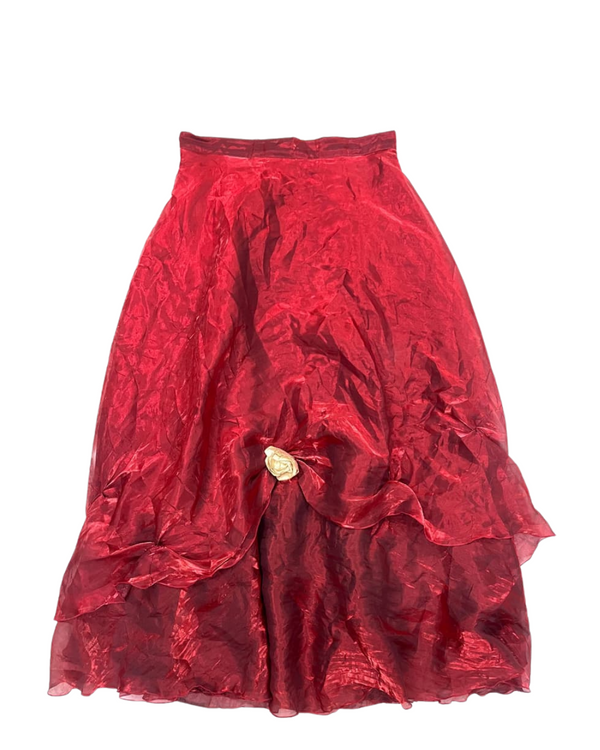 RED NET LONG SKIRT