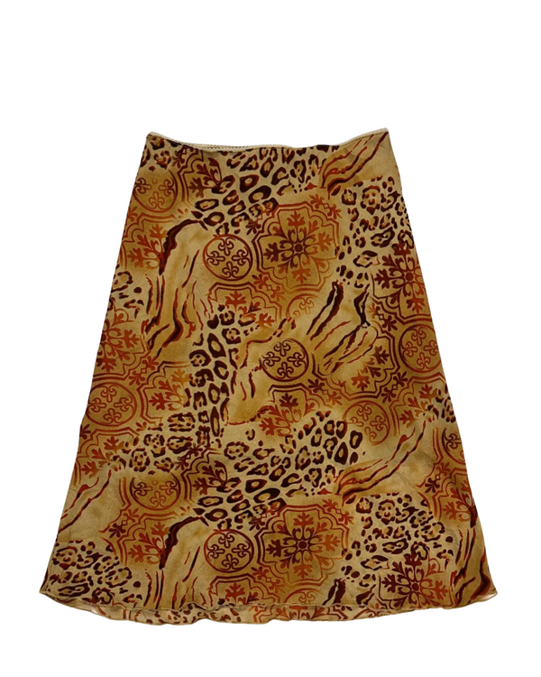 ORANGE PRINTED MESH SKIRT