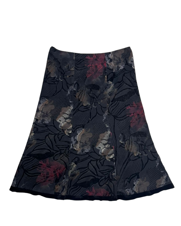 BLACK FLORAL VELVET EMBOSSED PRINT SKIRT