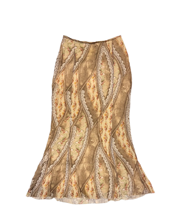 LIGHT BROWN FLORAL LONG SKIRT