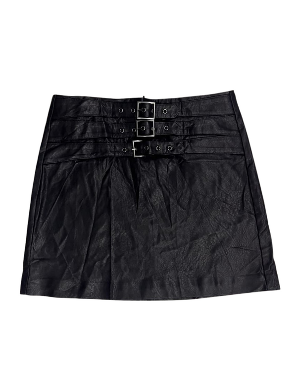 STRADIVARIUS BLACK MINI SKIRT WITH FOUR BELT BUCKLES