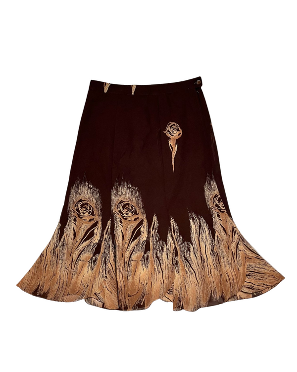 DARK BROWN ABSTRACT PRINT SKIRT