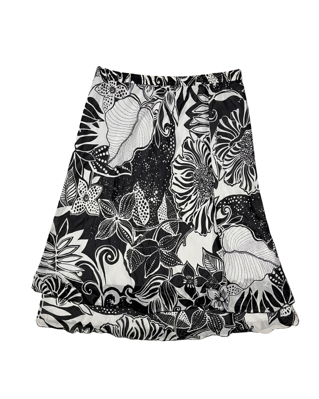 BLACK AND WHITE FLORAL PRINT SKIRT