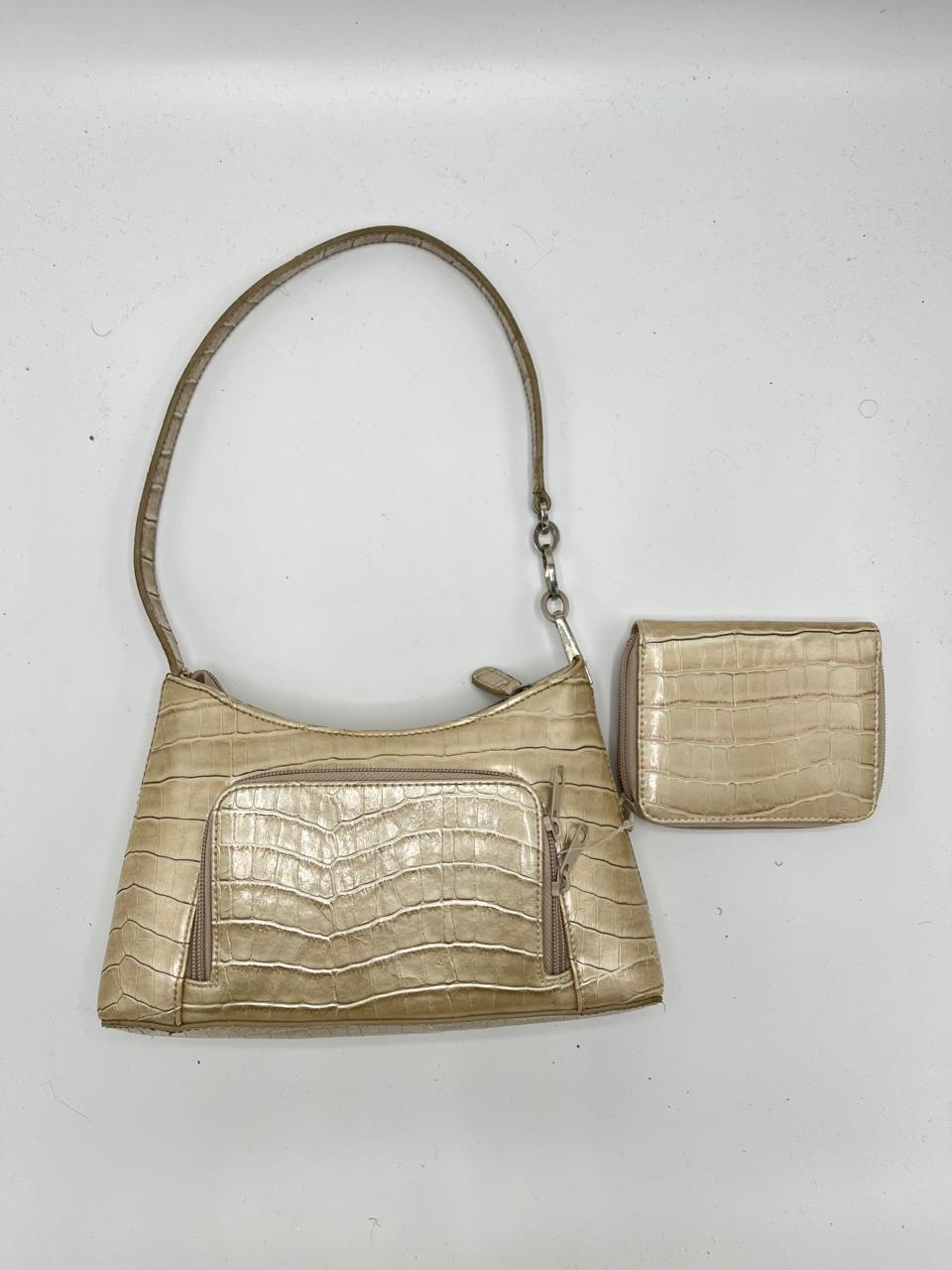 Y2K BEIGE SNAKE SKIN EMBOSSED HANDBAG
