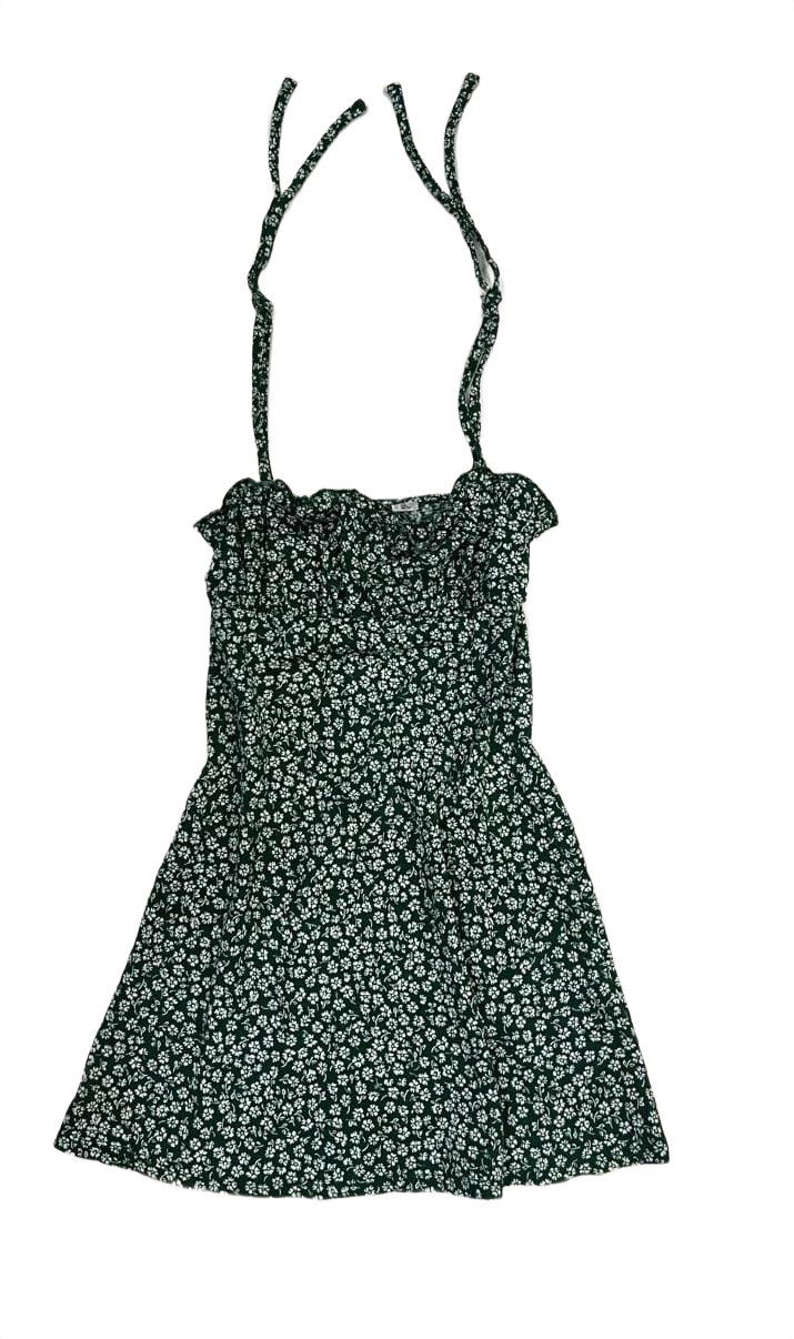 H&M Green Ditsy Floral Tie-Shoulder Mini Dress