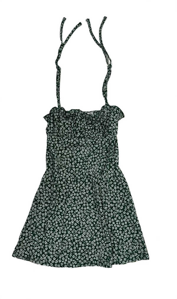 H&M Green Ditsy Floral Tie-Shoulder Mini Dress