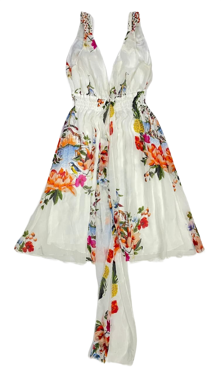 Tropical Print Halter Neck Dress