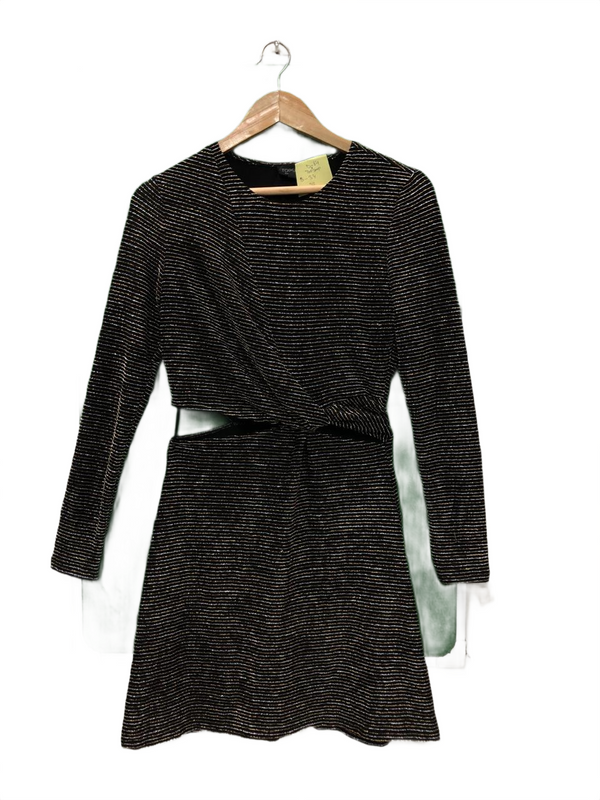 Topshop Glitter Stripe Cut Out Waist Mini Dress