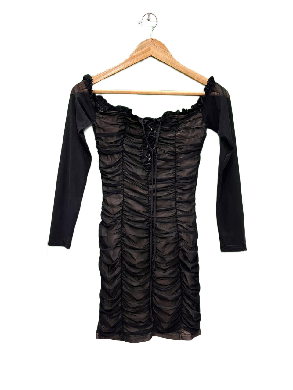 Off-Shoulder Mesh Ruched Mini Dress