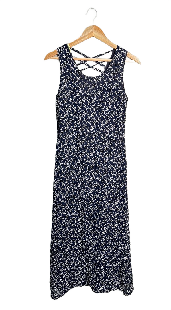 Navy Blue Printed Long Dress