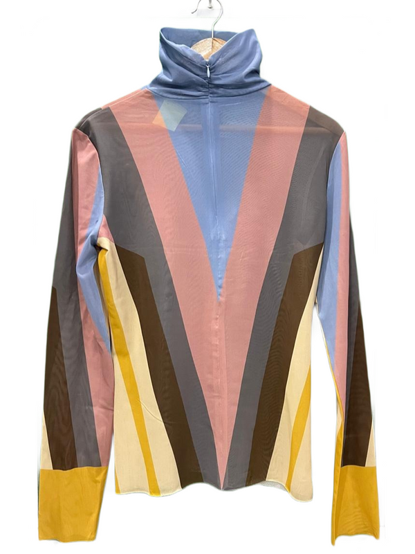 Color Block Mesh Turtleneck Top