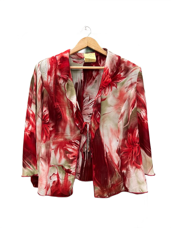 Vibrant Red & White Floral Tie-Front Top