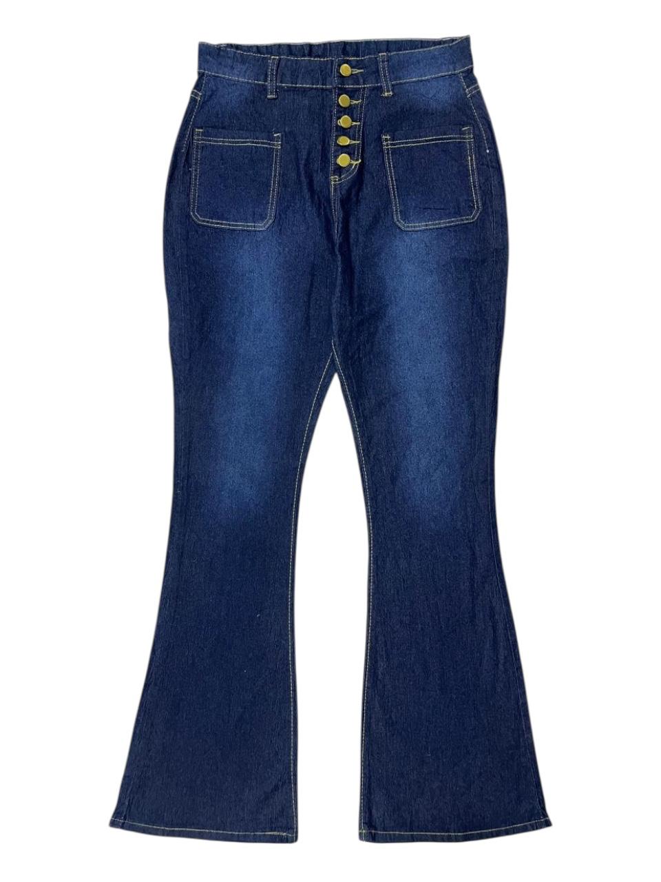 FRONT POCKET FIVE BUTTON HIGH WAIST FLARED JEANS