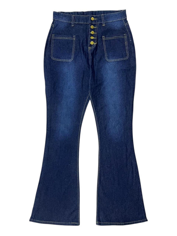 FRONT POCKET FIVE BUTTON HIGH WAIST FLARED JEANS