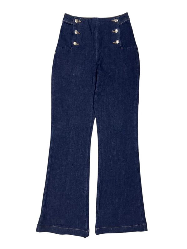 DARK BLUE FLARED JEANS WITH SILVER BUTTONS