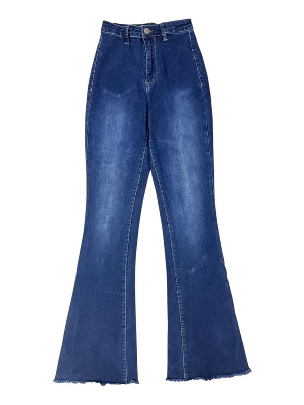DENIM FLARED JEANS WITH RAW HEM