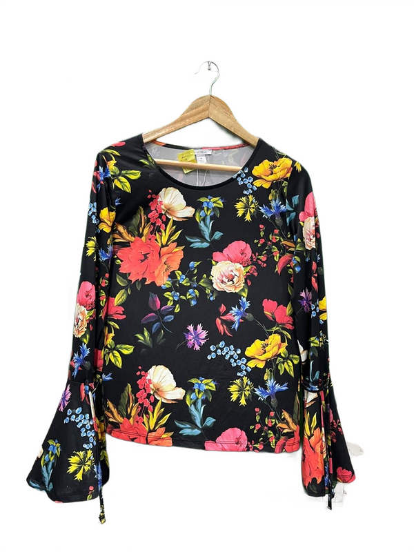 Vibrant Floral Print Bell Sleeve Top