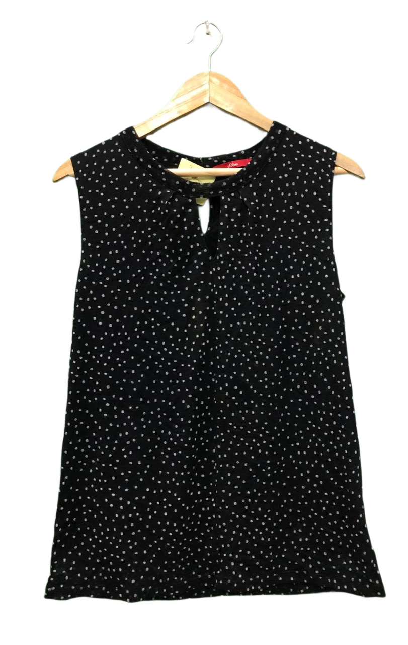Polka Dot Keyhole Neck Sleeveless Top