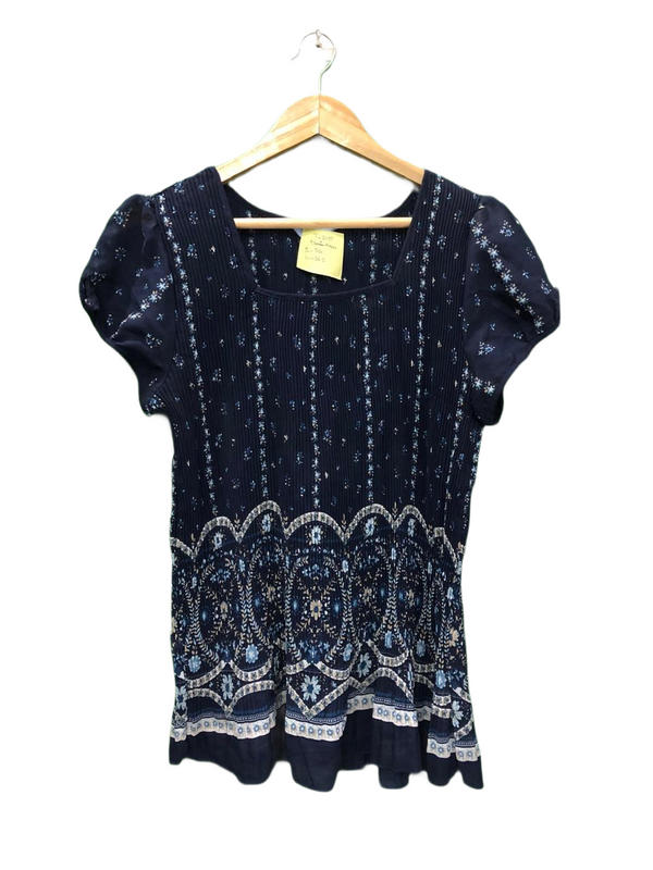 Navy Blue Bohemian Short Sleeve Top