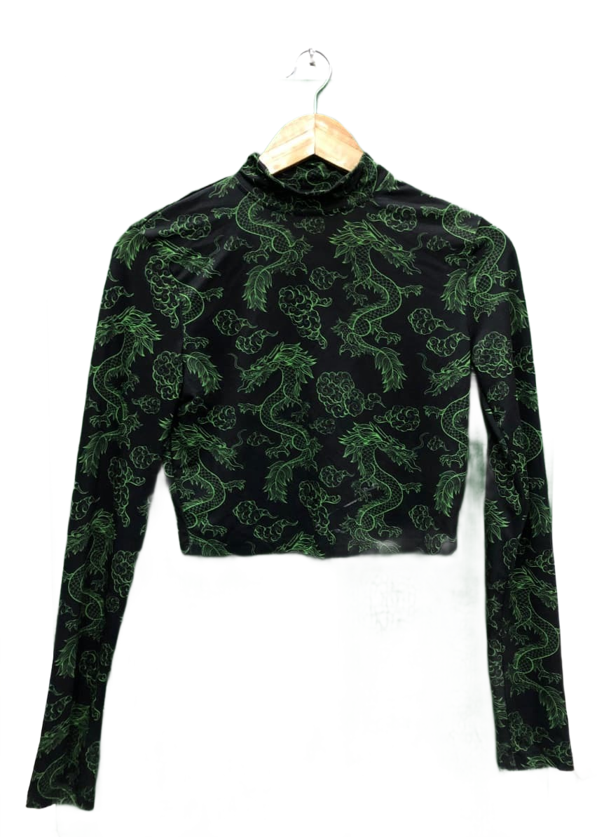 Aesthetic Dragon Print Long Sleeve Crop Top