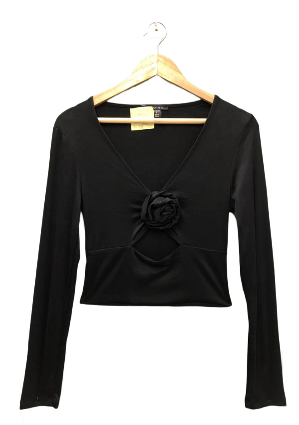 Black Rose Charm V-Neck Crop Top