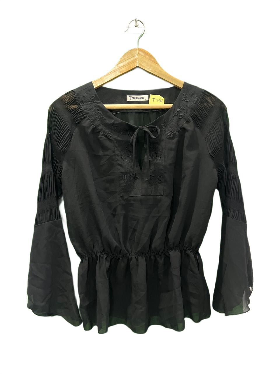 Black Long Sleeve Peplum-Hem Top