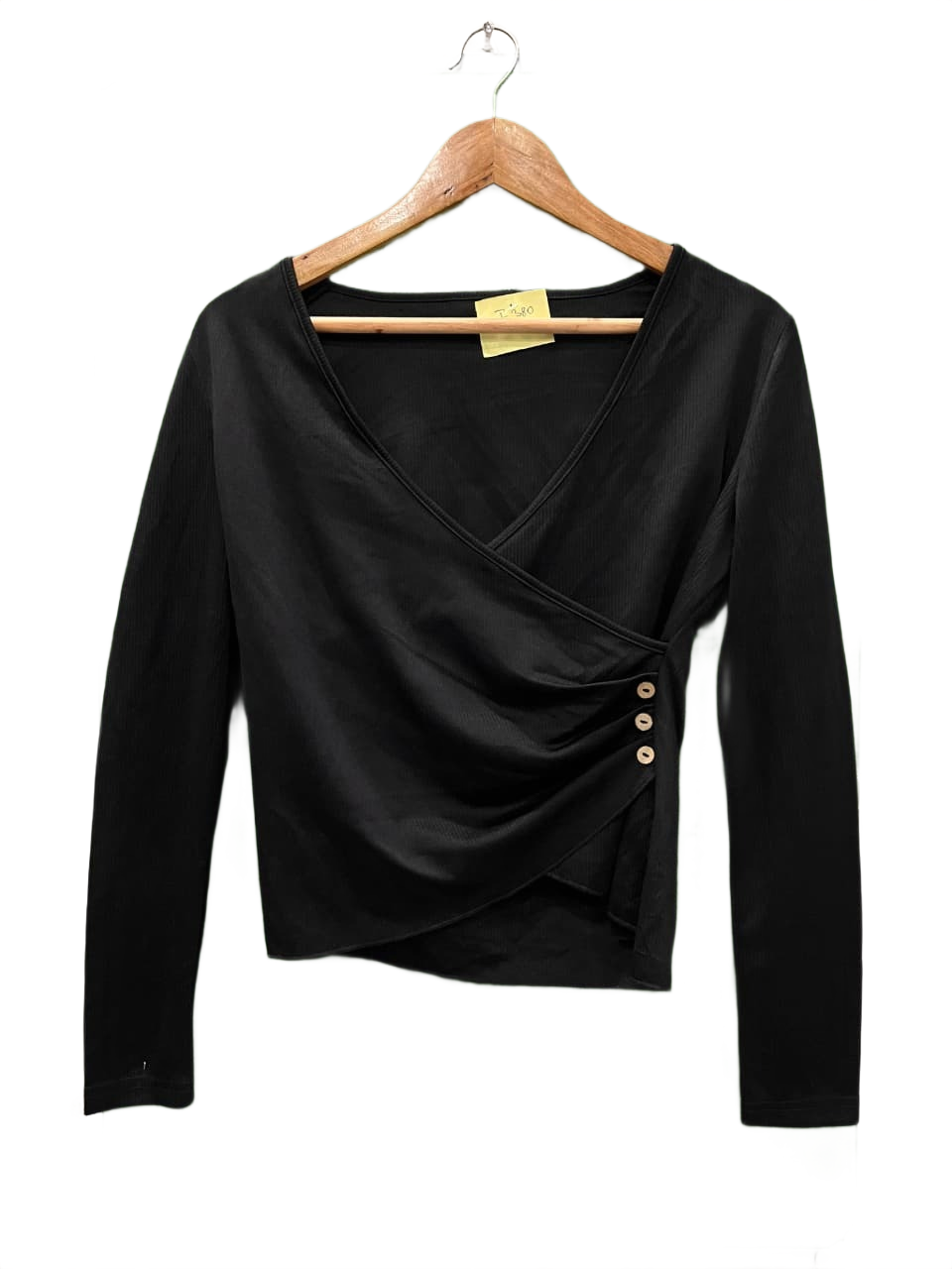 Shein Black Surplice Neck Long-Sleeve Top