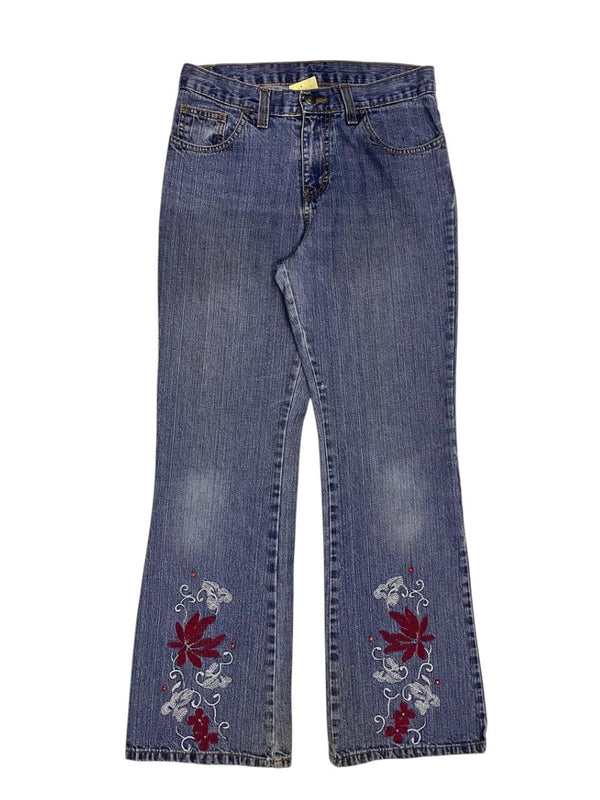 Y2K Bootcut Denim with Floral Embroidery