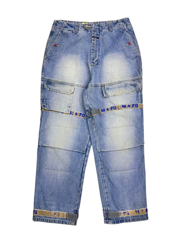 VINTAGE MARITHE FRANCOIS GIRBAUD TAPE STRAPS BAGGY JEANS
