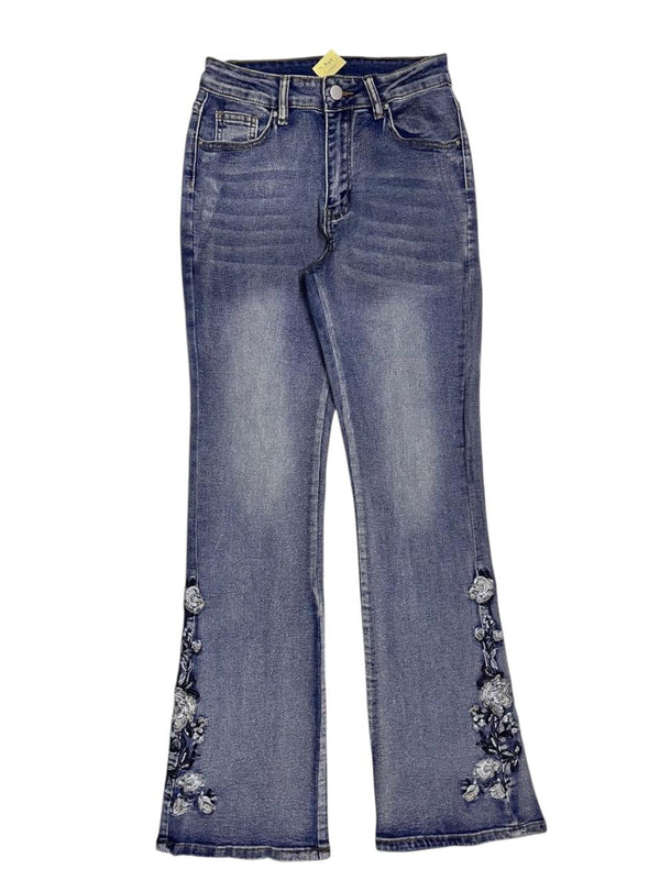 BLUE FLORAL EMBROIDERED DENIM JEANS