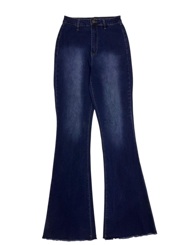 SHEIN DARK BLUE DENIM JEANS WITH RAW HEM