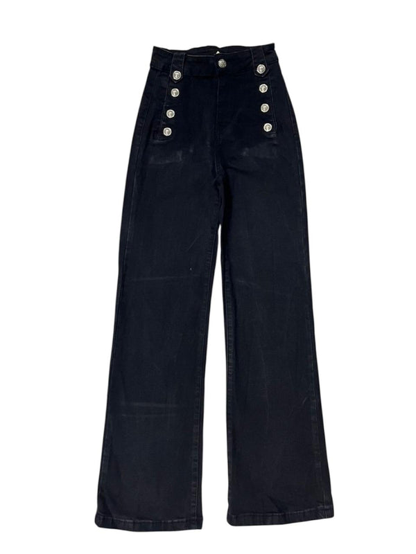 FRONT-BUTTONS WIDE LEG DENIM JEANS
