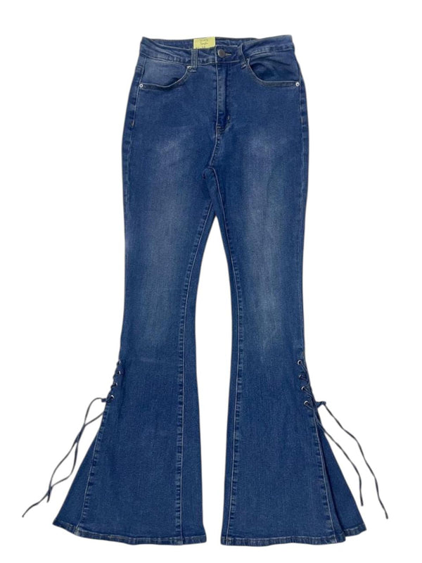 SHEIN LACE-UP FLARED DENIM JEANS